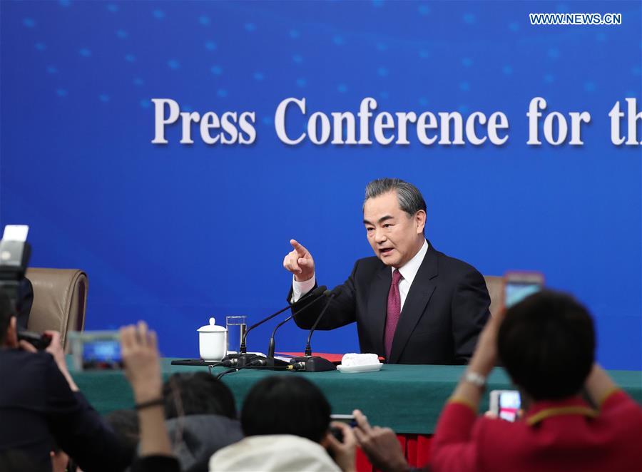 Chinese Foreign Minister Wang Yi takes questions on China's foreign policy and foreign relations at a press conference for the fifth session of the 12th National People's Congress in Beijing, capital of China, March 8, 2017. Photo: Xinhua