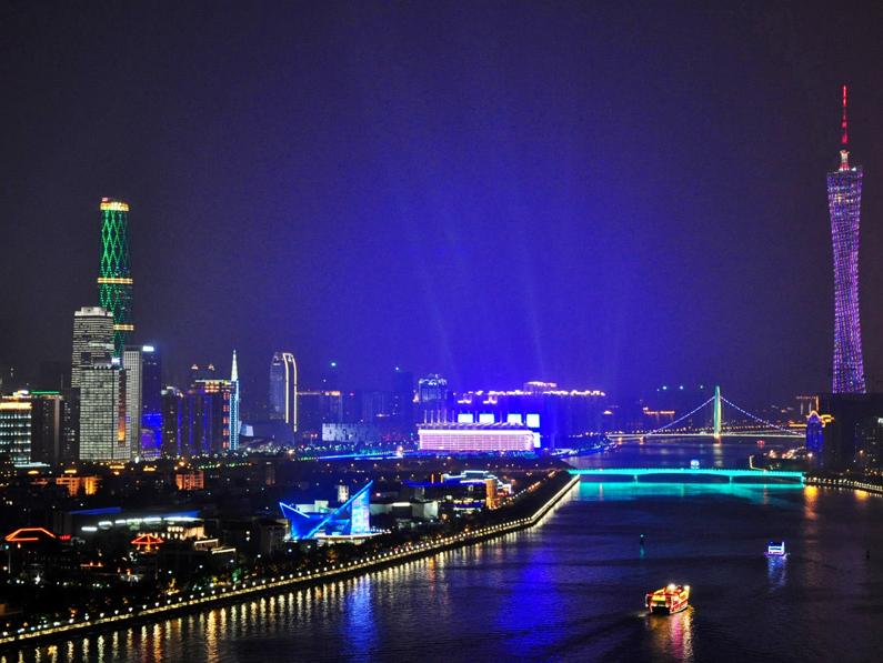 Guangzhou by night on a Pearl River cruise